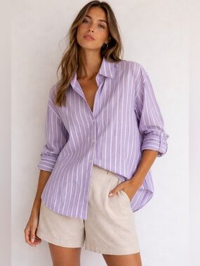 ZARA Lavender & White Striped Button-Up Shirt XS